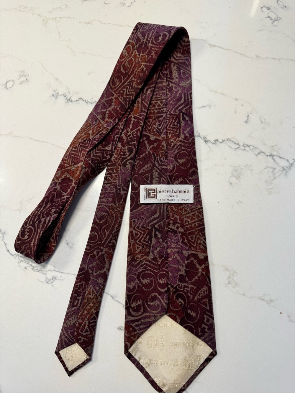 Pierre Balmain Purple and Burgundy Patterned Silk Tie